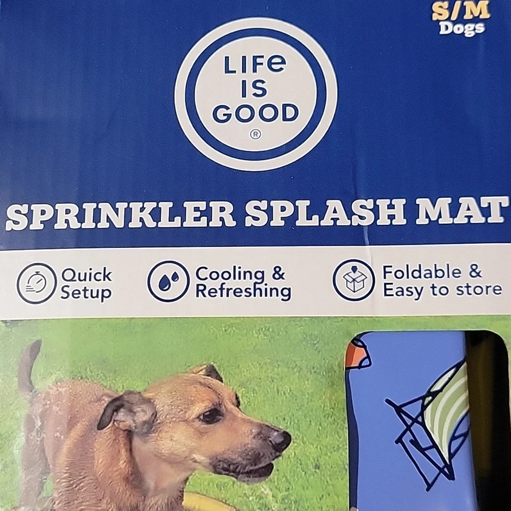 Life Is Good Blue and Yellow Sprinkler Splash Mat for Dogs